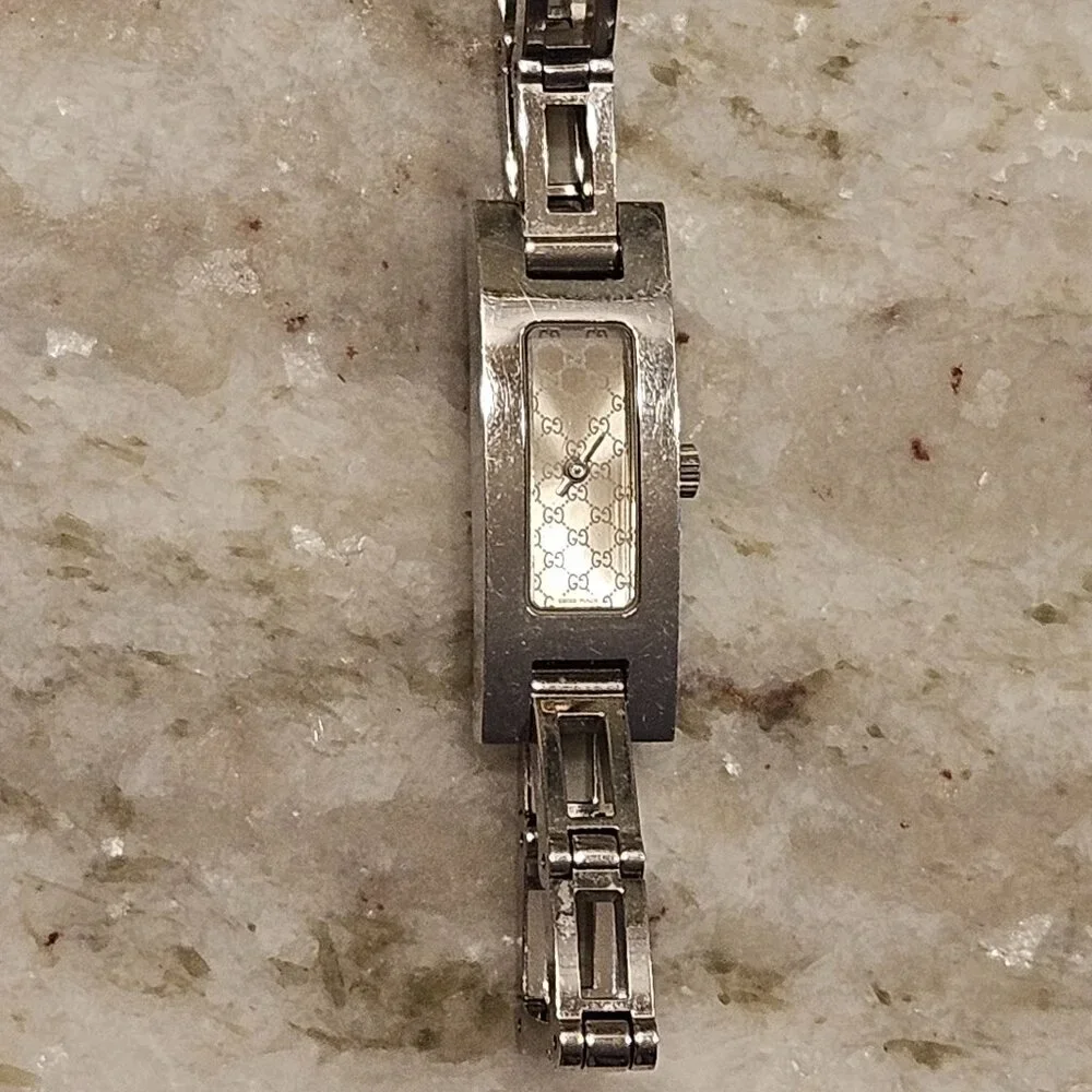 RARE BOX AUT GUCCI INTERLOCKING DOUBLE G GG STAINLESS STEEL WATCH BRACELET 3900L